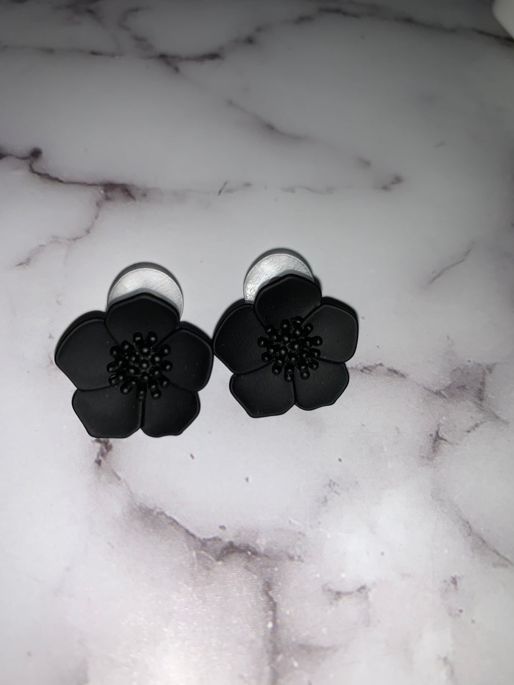 Matte Black Flower Stud Earrings